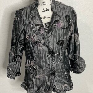 96- Carrie Allen EUC Gray & Purple Crinkle Jacket, Size Medium